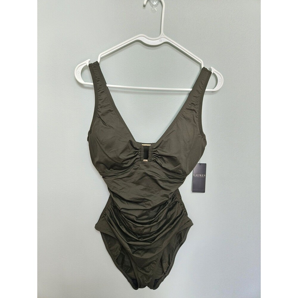 Sz 6 - Ralph Lauren one piece swimsuit Green and Gold MSRP $145